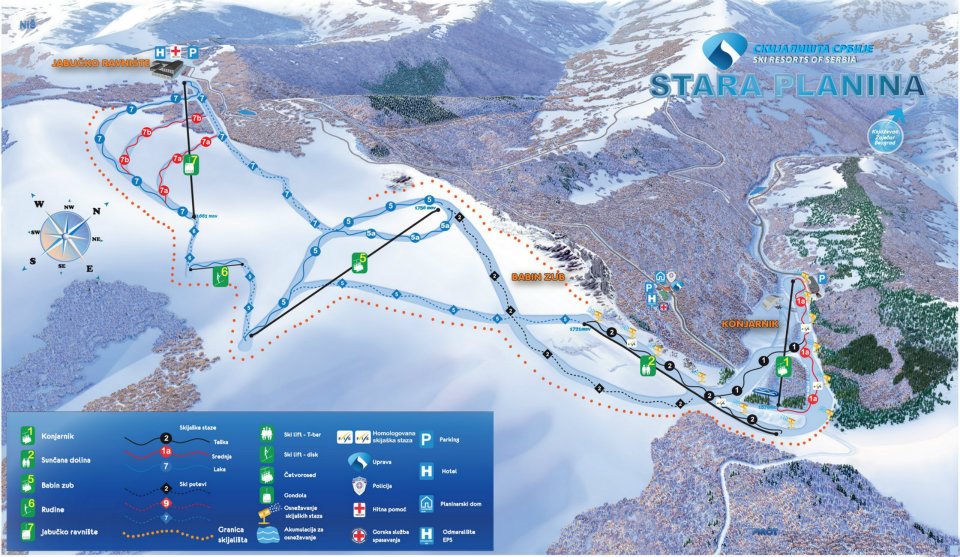Mapa ski staza na Staroj planini